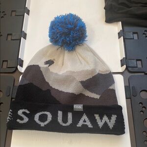 Black and Blue Pom-Pom Hat Knit Beanie